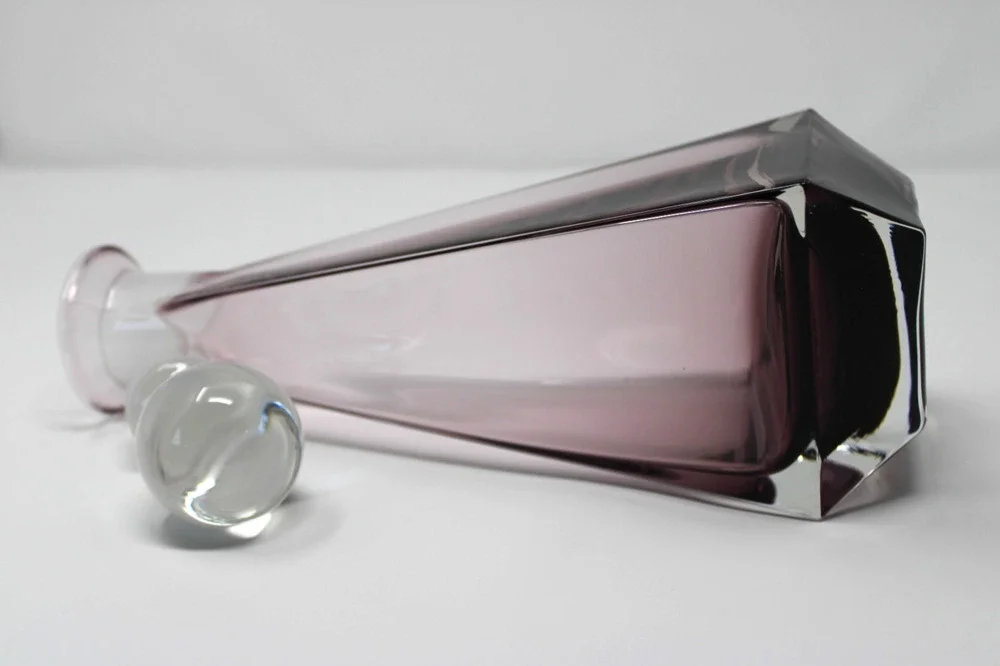 Vintage Purple Glass Decanter w/ Clear Stopper – 13” Tall, Geometric Design